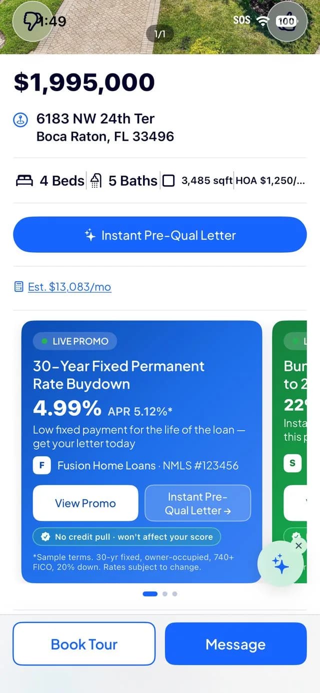Listing with instant pre-qual letter and live rate promo